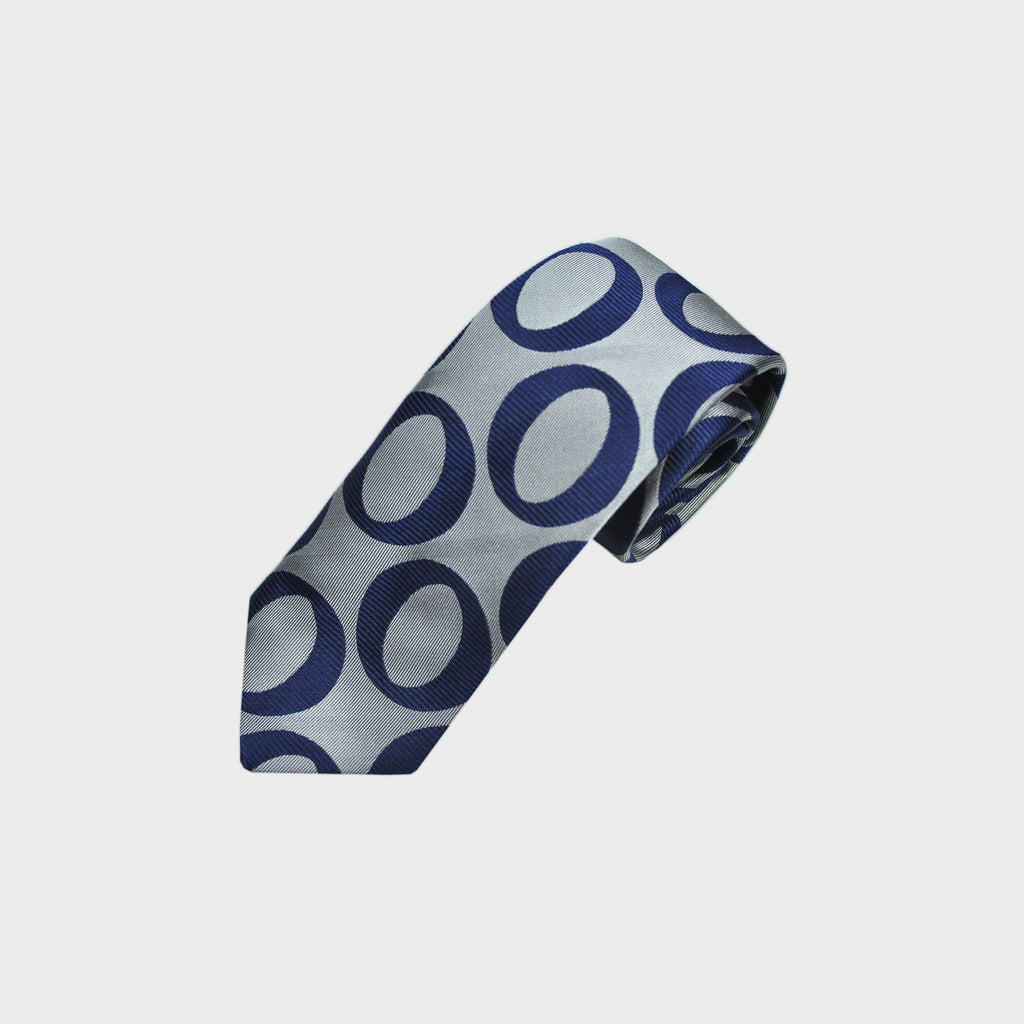 Big Bold Hoops Woven Silk Tie in Silver & Blue