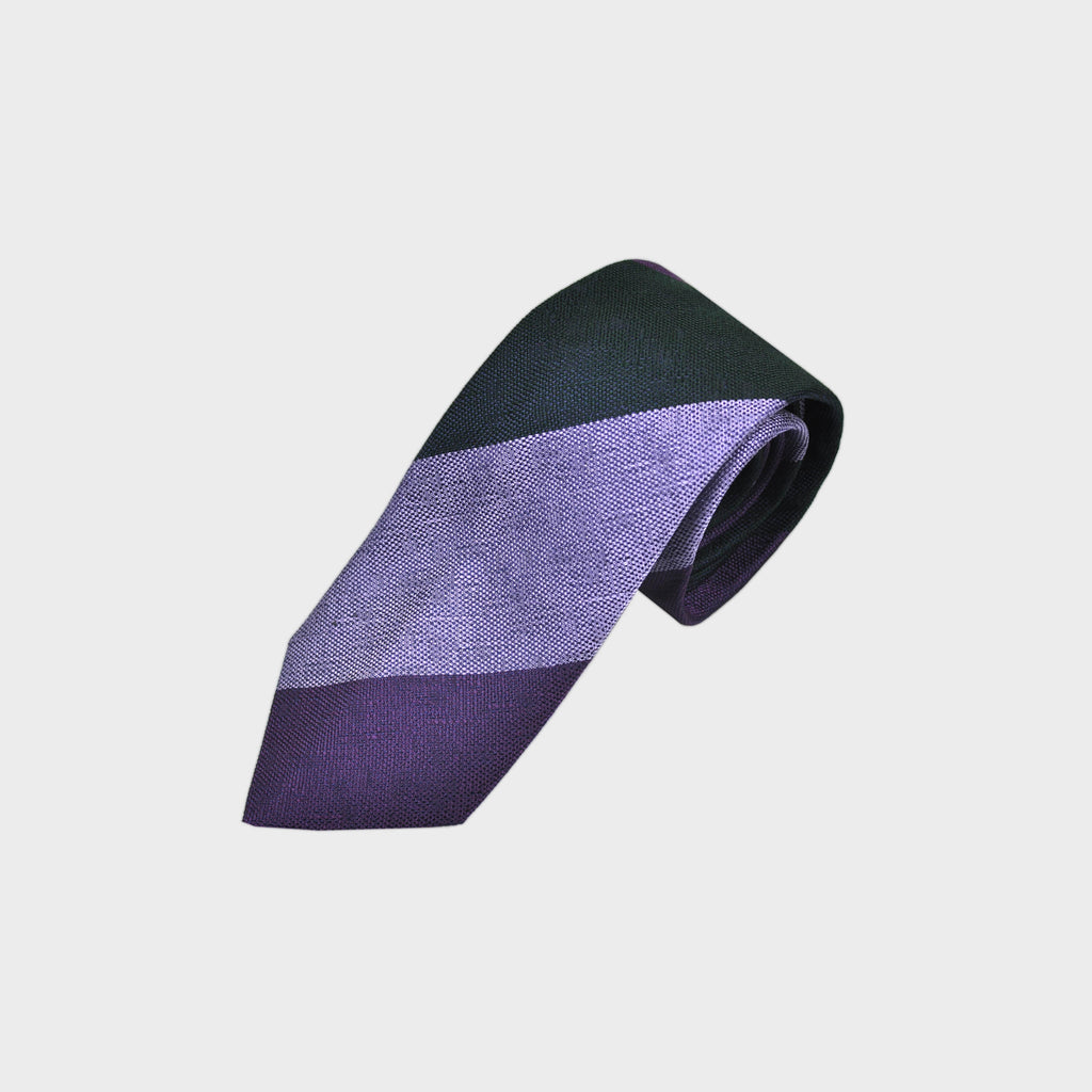 Big Bold Stripes Tussah Silk Tie in Navy, Violet & Purple