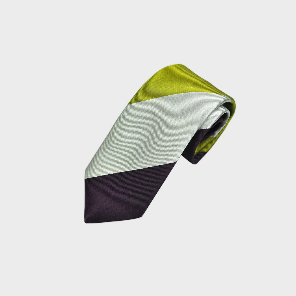 Big Bold Stripes Reppe Silk Tie in White, Lime & Claret