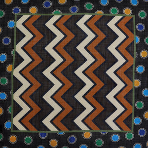 Chevrons & Spots Wool & Silk Pocket Square in Brown, Beige, Blue & Green