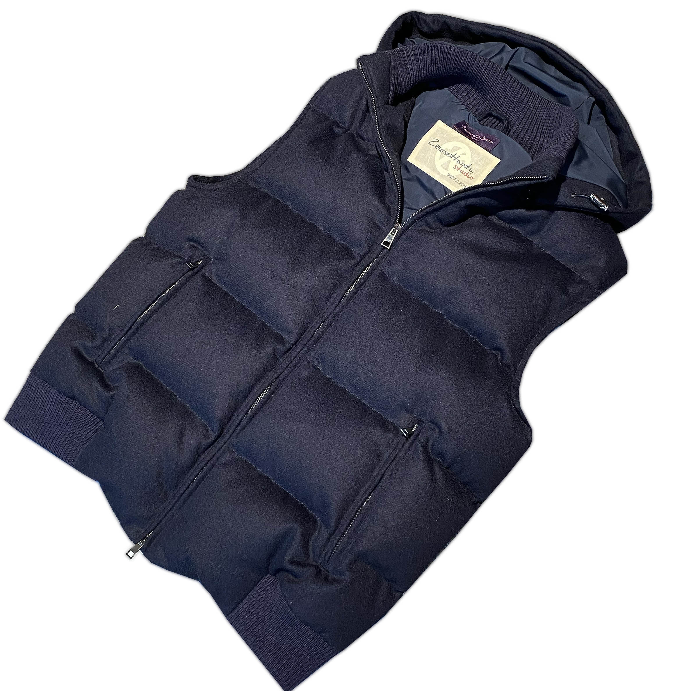 Wool Bomber Gilet in Dark Blue