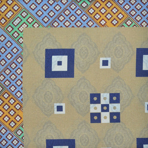 Geo's & Medallions & Florets Reversible Panama Silk Pocket Square in Blue & Beige & Gold