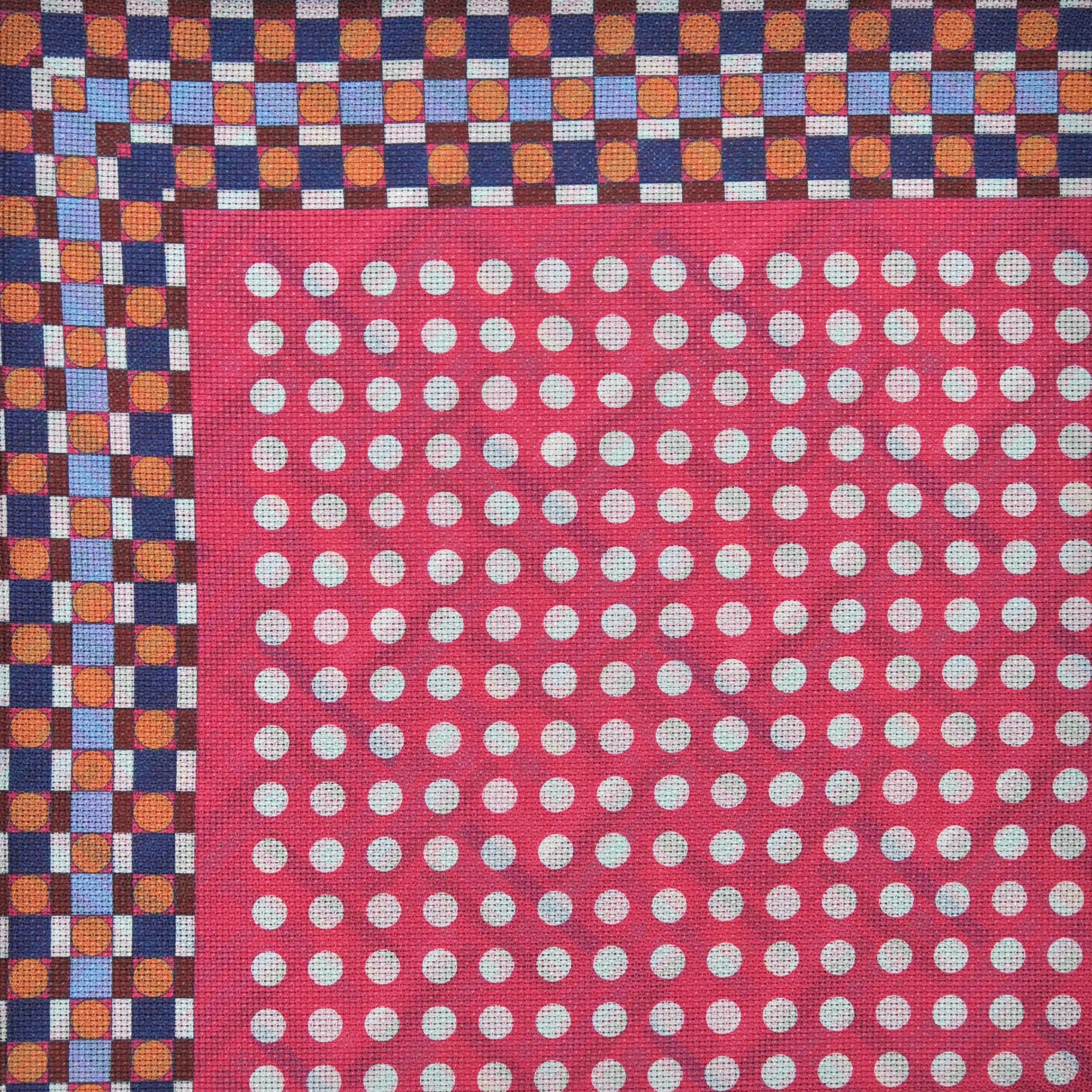 Dots & Geo's Reversible Panama Silk Pocket Square in Pink & Blue & Brown