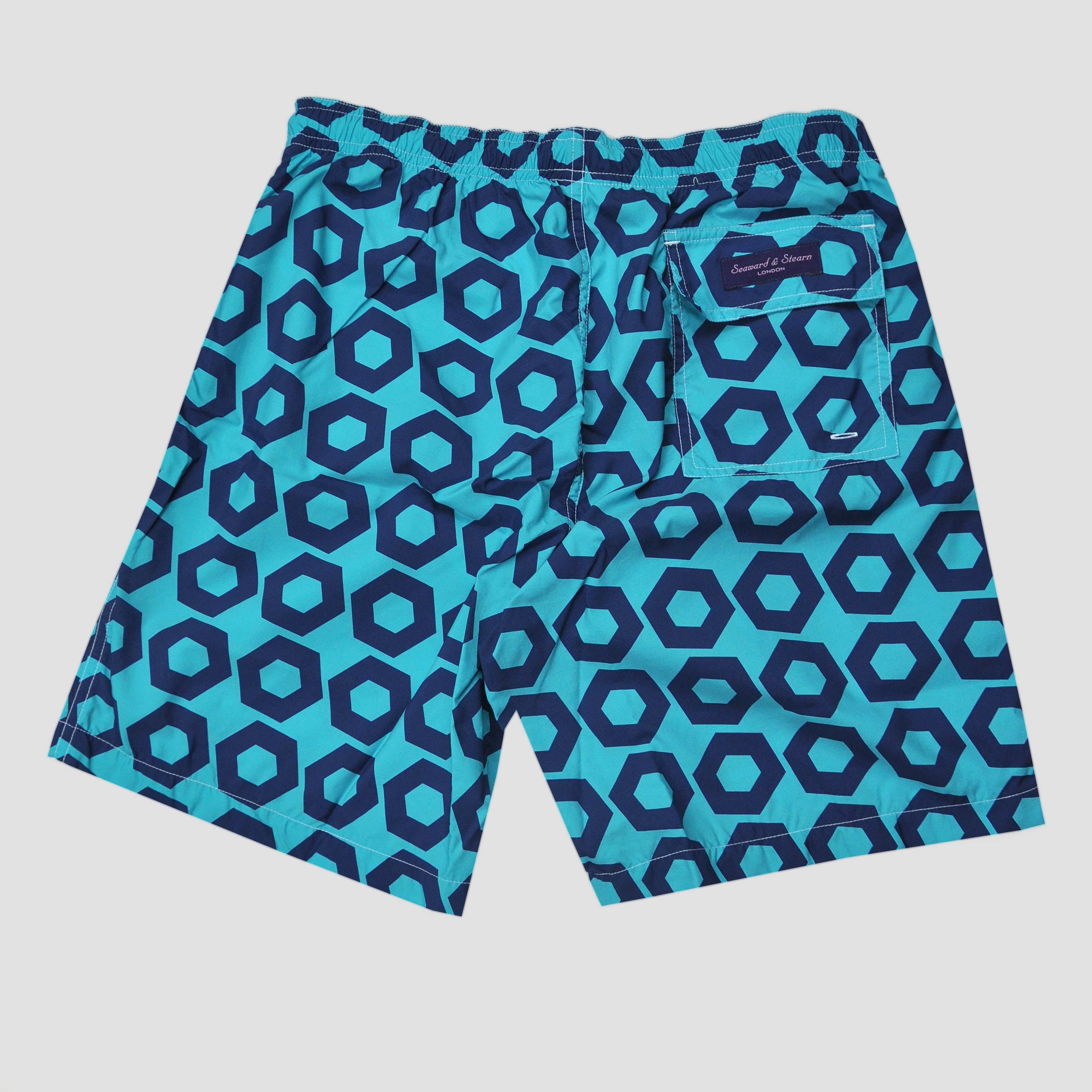 Hexagon Swim Short in Teal & Blue