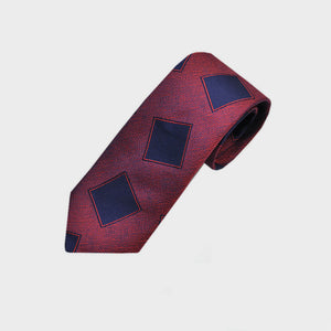 Big Blue Squares on Red Tussah Silk Tie