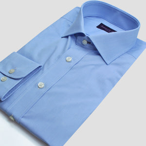 Spread Collar Cotton Shirt in Light City Blue