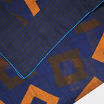 Wool Silk Geo's with Houndstooth Border Large Square in Blue & Brown