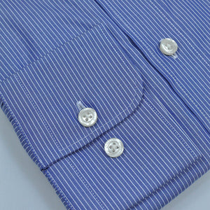 Spread Collar Blue Hairline Stripe Cotton Shirt