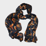 Wool Silk Pheasant Scarf in Navy Blue