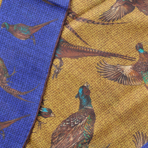 Wool Silk Pheasant Large Square in Blue, Ochre & Brown