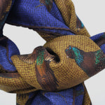 Wool Silk Pheasant Large Square in Blue, Ochre & Brown