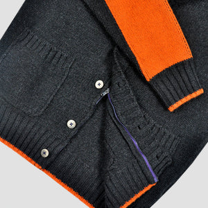 Chunky Yak's Wool Cardi in Charcoal with Orange Trim