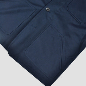 Heavy Cotton Worker Jacket in Navy Blue with Brown (under) Collar