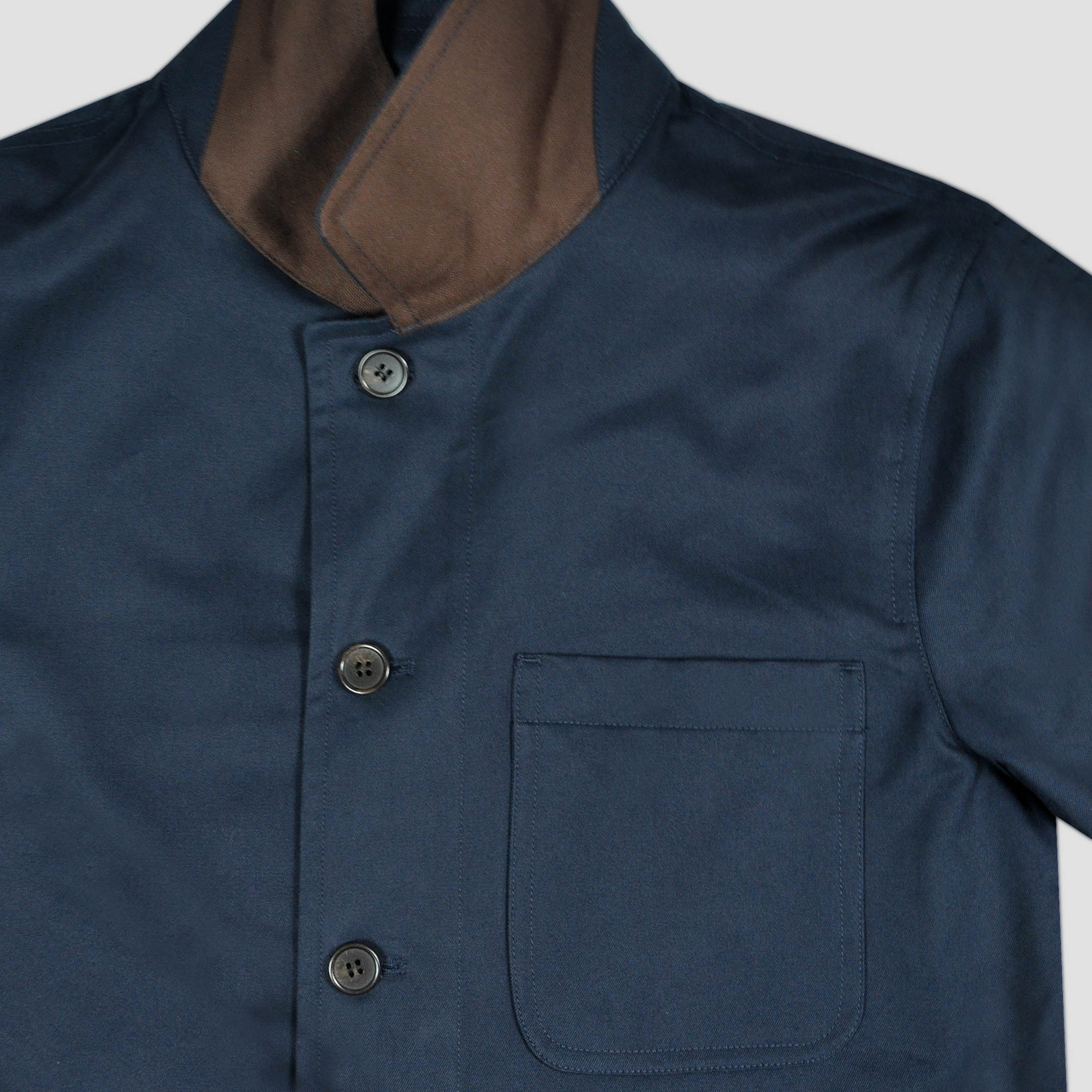 Heavy Cotton Worker Jacket in Navy Blue with Brown (under) Collar