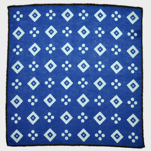 Geo's of Spots & Squares Linen Pocket Square in Blue