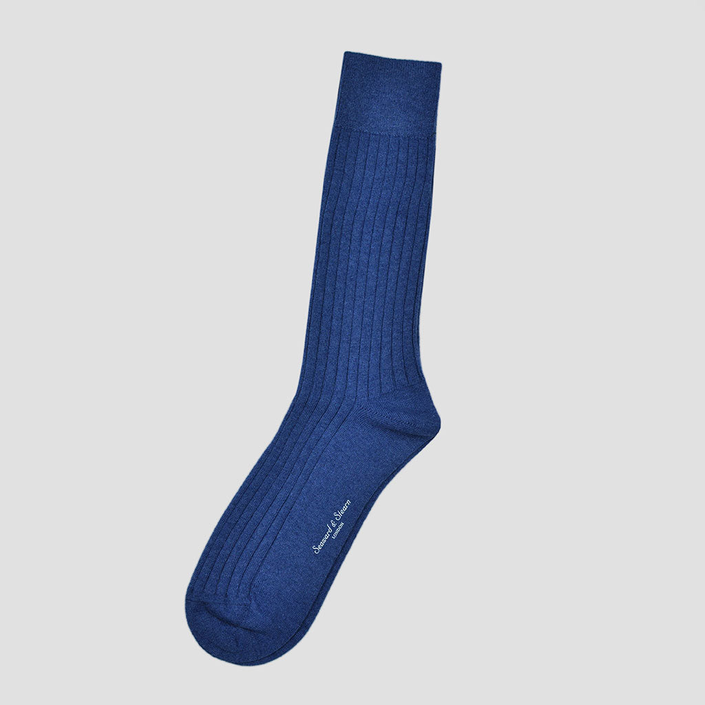 Calf Length Fine Cashmere Socks in Blue