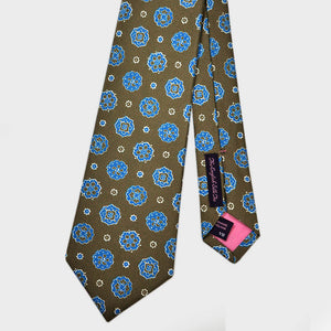 Olive and Cobalt Blue Funky Floret Silk Tie