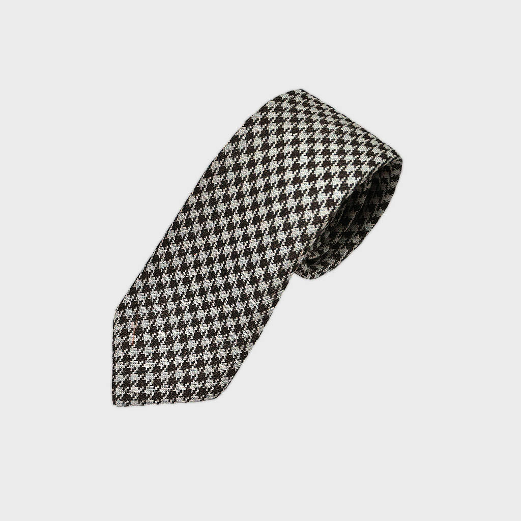 Brown Houndstooth Panama Weave Silk Tie