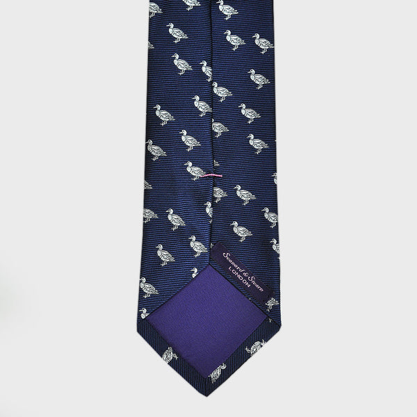 Kilkeevin Silk Neck Tie with Duck Motif - Navy
